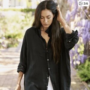 Frank & Eileen Grayson women’s 04 the hero 100% linen button up shirt black